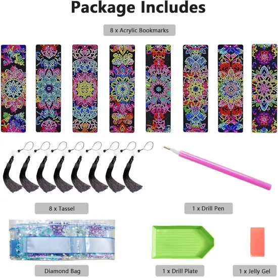 8PCS Mandala Diamond Painting Bookmarks Kit for Adults {3}