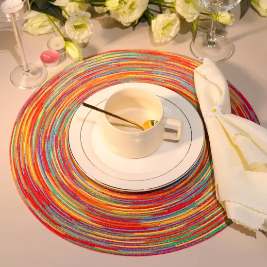Round Placemats 15 inch Washable Cotton Placemats Set of 6 Round Braided Placemats Round Table Mats Woven Table Round Placemats {2}