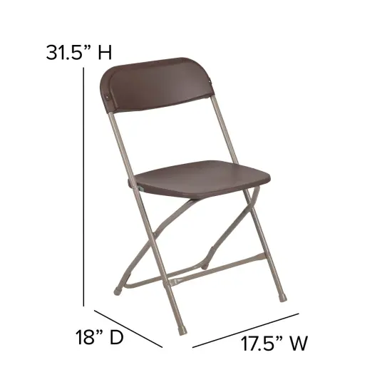 Emma and Oliver Set of 6 Stackable Folding Plastic Chairs - 650 LB Weight Capacity Brown {6}