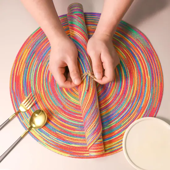 Round Placemats 15 inch Washable Cotton Placemats Set of 6 Round Braided Placemats Round Table Mats Woven Table Round Placemats {3}