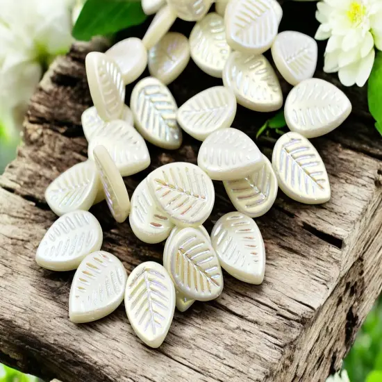 *15* 16x12mm Matte Opaque Alabaster AB Top Drilled Dogwood Leaf Beads {4}