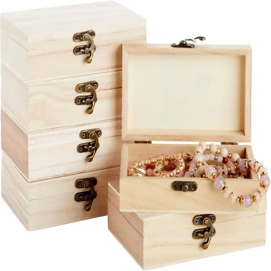 Juvale Unfinished Wooden Boxes for Crafts with Hinged Lids and Front Clasps for Jewelry, Crafts, Storage (6x4x2 In) 6 Pack {1}