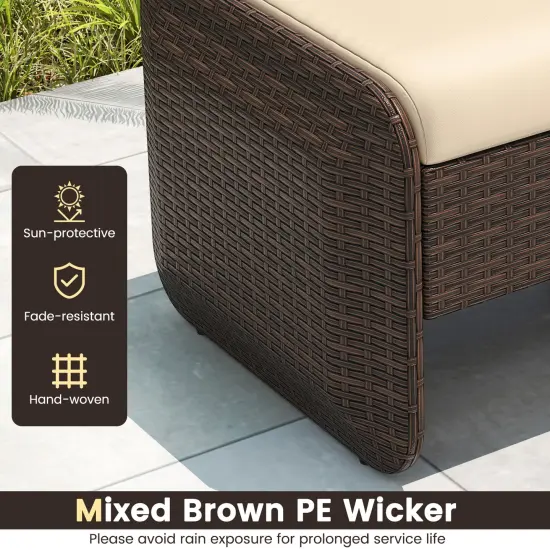 2 Pieces Patio Wicker Ottomans with Metal Frame and Removable Cushions Perfect for Outdoor Seating Brown {6}