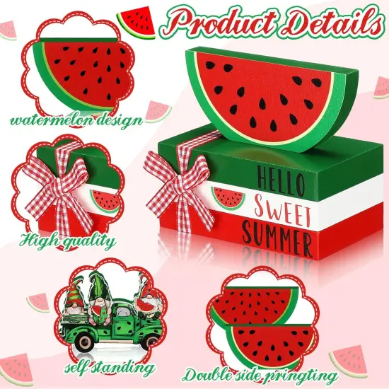 5 Pc Summer Tiered Tray set Lemon Sunflower Beach Books Stack with Twine Summer Wood Decor Lemon Sunflower Starfish Beach Gnome Sign {4}