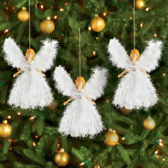 Collections Etc Glittery Angel Christmas Ornaments - Set of 3 {1}