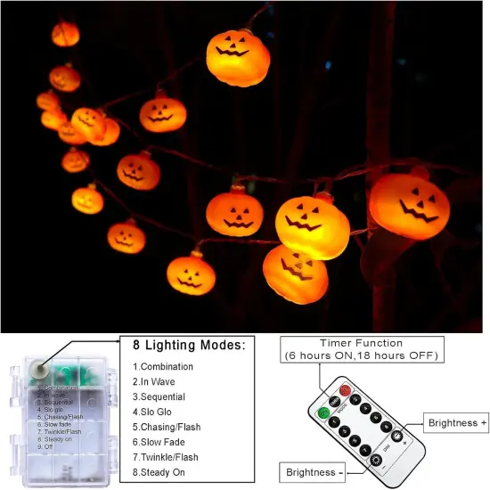 Halloween Pumpkin String Lights - 30 LED 16.4 FT {2}