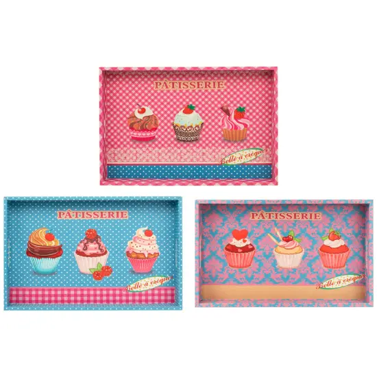 Northlight Set of 3 Pink and Blue "PATISSERIE" Rectangular Serving Trays 19" {3}