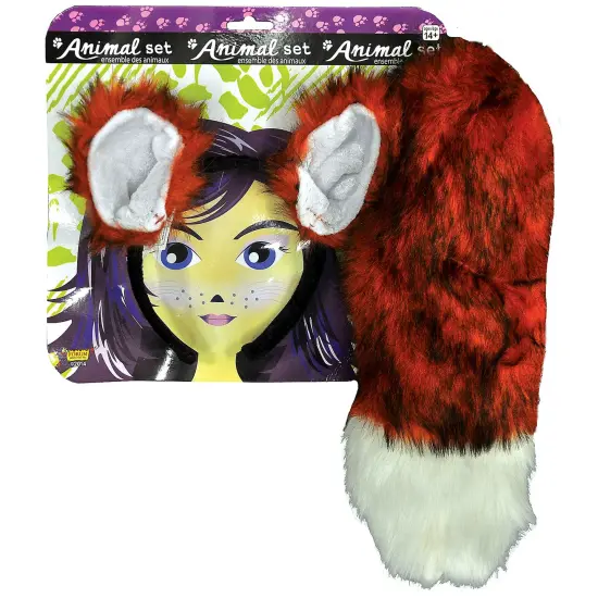 Fox Costume Kit Ears and Tail Set One Size Red Fur Accents {1}