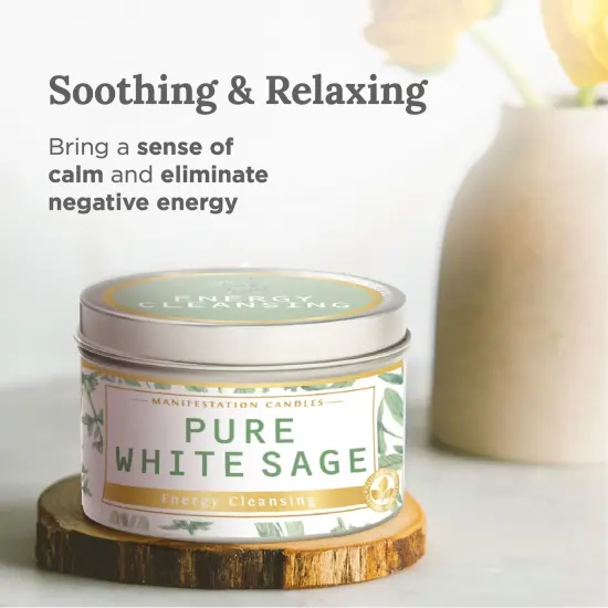 Long Lasting Pure White Sage Scented Candle - 6 oz - 35 Hour Burn - Natural Soy Wax Smudge for House Energy Cleansing, Positive Vibes & Manifestation {4}