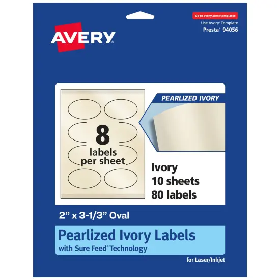 Avery Pearlized Ivory Oval Labels with Sure Feed Technology, Print-to-the-Edge, 2" x 3-1/3" {1}