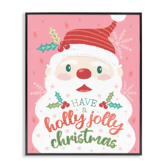 Stupell Industries Holly Jolly Santa on Pink Framed Giclee By Brandi Powell {1}