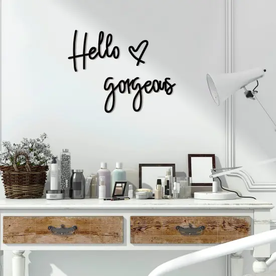 Hello Gorgeous Words Wall Decor 3D Wooden Sign Art for Home Room Office Door Decorations Party Supplies (Black) {1}