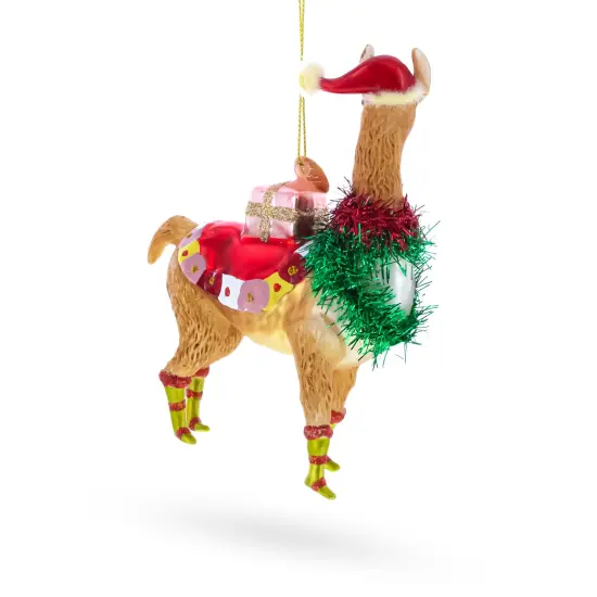 Llama with Presents Glass Christmas Ornament {5}
