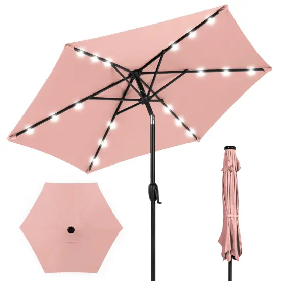 Best Choice Products 7.5ft Outdoor Solar Patio Umbrella for Deck, Pool w/ Tilt, Crank, LED Lights Rose Quartz {1}