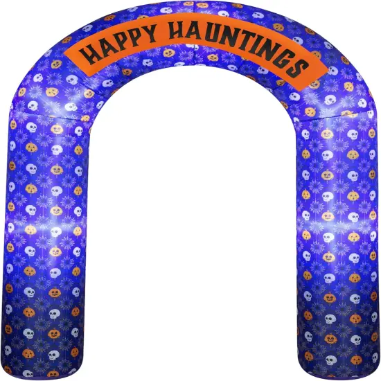 7.5' Gemmy Airblown Inflatable Halloween Purple Arch w/ Happy Hauntings Banner Yard Decoration 551816 {1}
