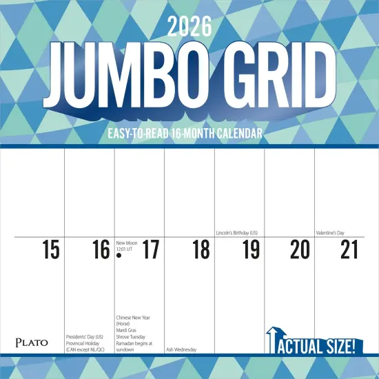 Jumbo Grid Large Print | 2026 12 x 24 Inch (Hanging) Monthly Square Wall Calendar | Matte Paper and Foil Stamped Cover {1}