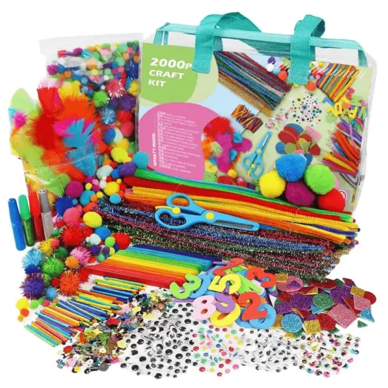 Art and Craft Kits &ndash; Mega Kids Arts & Crafts Supply Set (1750+ Pieces) for Ages 4&ndash;8 &ndash; Pom Poms, Pipe Cleaners, Googly Eyes, Foam, Feathers & More {1}