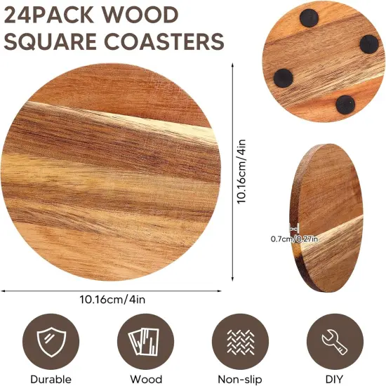 24PCS Wood Coasters Round Wooden Coasters {2}