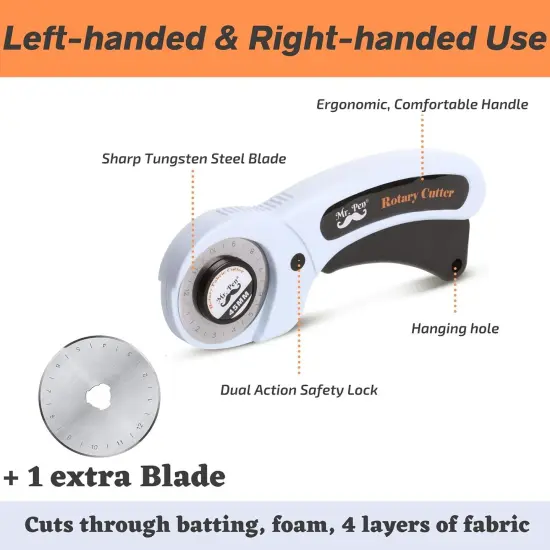 45mm Rotary Cutter with 1 Extra Blade, Ergonomic Handle, Rotary Cutter for Fabric, Fabric Cutter, Fabric Cutter Wheel, Fabric Rotary Cutter, Rotary Cutting Tool, Rotary Fabric Cutter {1}