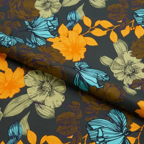1 Yard 36" x 58" Retro Flowers Printed Spandex Fabric 200 GSM Multicolor {1}