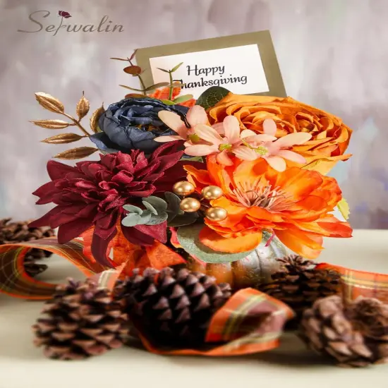 Artificial Fall Flowers Orange Burgundy Silk Flowers {4}
