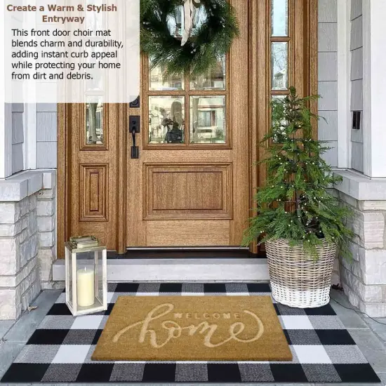 Gardenised Heavy Duty Coco Coir Doormat Non Slip PVC Baking Embossed Welcome Design Natural Coconut Fiber Floor Mat for Front Door Porch Patio Entryway Garage Mudroom & Outdoor Use 18x30" Cozy Welcome {8}