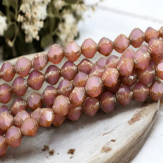 *15* 8x10mm Pink Opaline Picasso Faceted Bicone Beads {5}