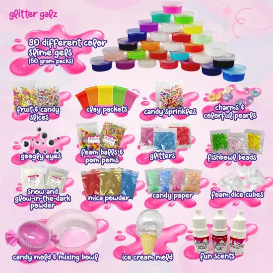 75-Pc Jumbo Mega Birthday Party Slime Kit for Girls Ages 6 7 8 9 10, 11 and 12-30 DIY Slime Pack Soft, Color Slime Gels, Cloud, Clear, Butter, Glitter, Crunchy, and Glow in Dark Slime Making Kits {3}