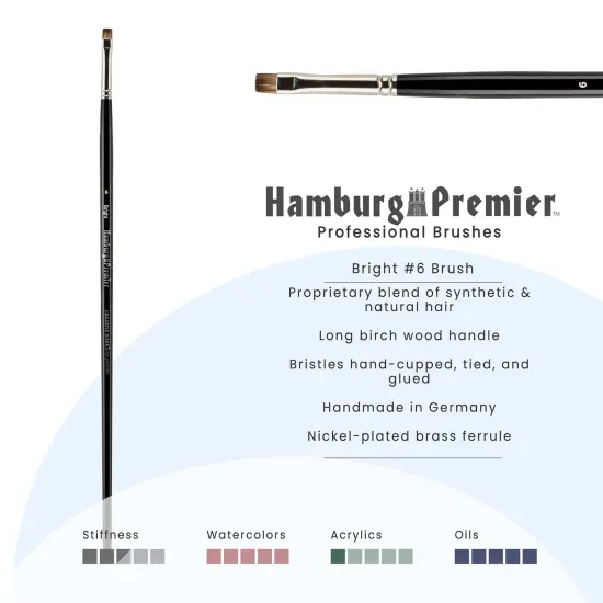 Creative Mark Hamburg Premiere Professional Oil Painting Brushes - Bright #6 Oil Paint Brush - Handmade in Germany, Natural & Synthetic Hair Blend, Long Triple-Lacquered Birch Handle {3}