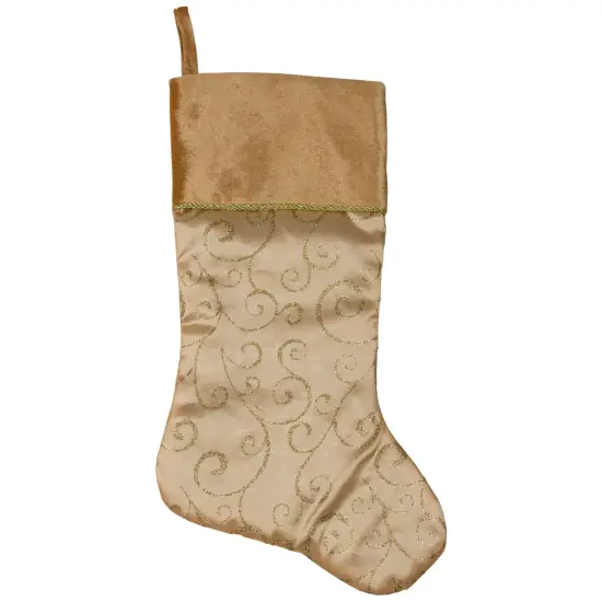 Northlight 20.5" Gold Glittered Swirl Christmas Stocking with Velveteen Cuff {3}