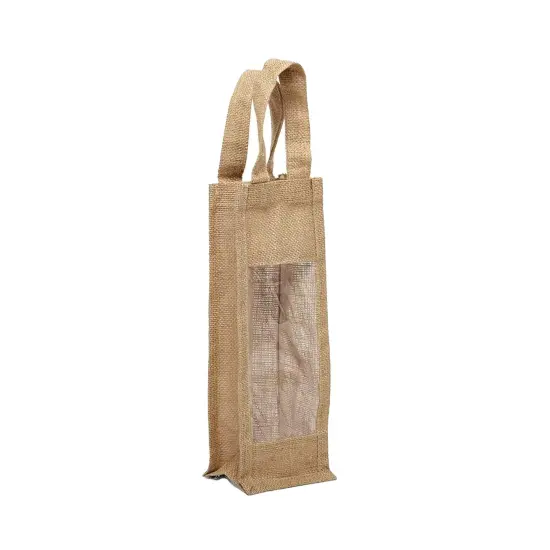 Jute Wine Bag with Window 4.75" x 3.94" x 13.75" Elegant and Functional {3}