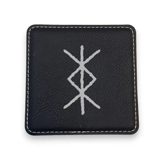 Coaster - Viking Protection Rune - SET OF 2 - Leather or Stitched Cork Black/Silver {1}