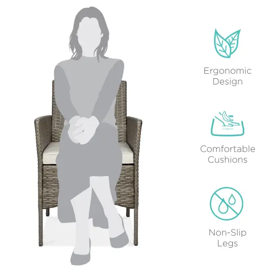 Best Choice Products 3-Piece Outdoor Wicker Conversation Patio Bistro Set, w/ 2 Chairs, Table Taupe/White Sand {2}