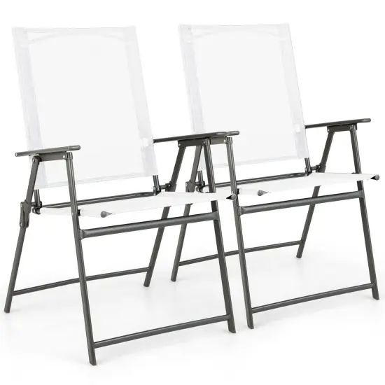 Costway 2pcs Patio Folding Portable Dining Chairs Metal Frame Armrests Garden Outdoor Black/Gray/White {8}