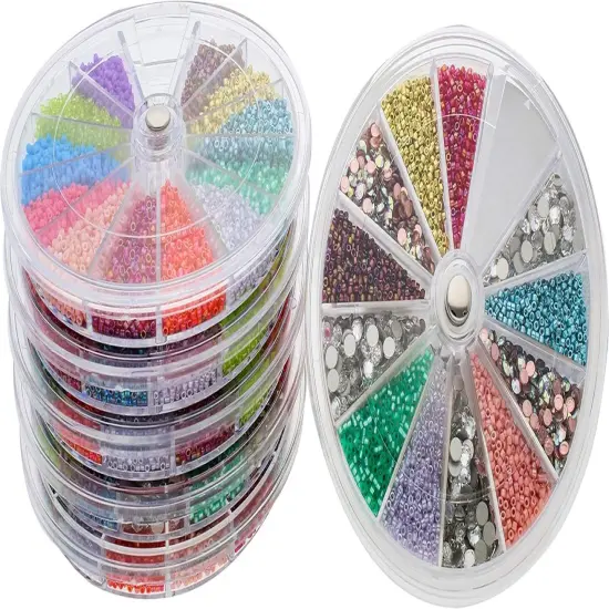 The Beadsmith Personality Case Spinning Organization System, 12 Compartments, 3.8-inch Diameter, Stack of 6, for Seed Beads, Nail Art, Jewelry Accessories and More {2}