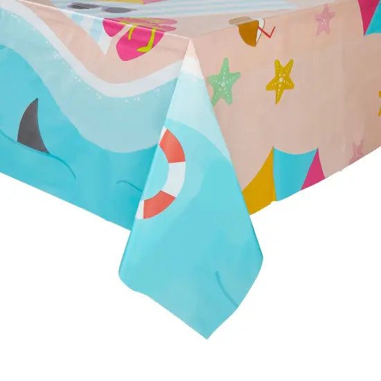 Summer Beach Pool Party Table Cover Plastic Tablecloth (54 x 108 inch, 3 Pack) Blue {4}