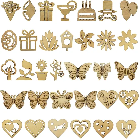 200Pcs Hollow Wood Pieces Unfinished Wooden Vintage Embellishments (Mix) {2}