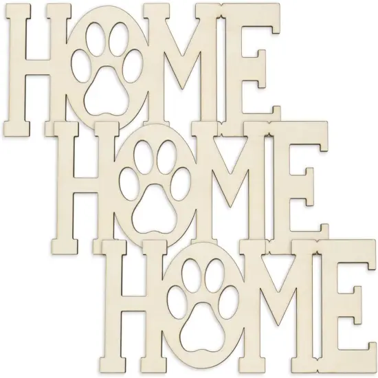 3pcs Home Paw Wood Sign Blank Wooden Dog Cat Paw Plaque, 7.9x2.6 in {3}