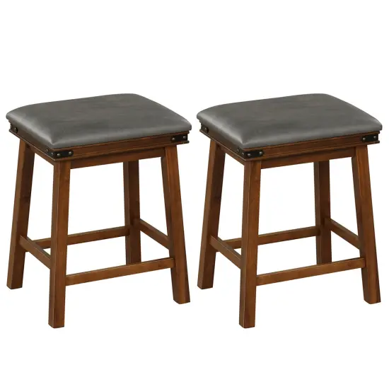Costway 24'' Dining Bar Stool Set of 2 Counter Height Padded Seat Wood Frame Kitchen Brown/White {7}