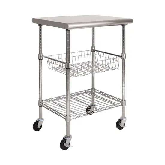 Seville Classics Stainless Steel NSF-Certified Utility Worktable Cart, 24" W x 20" D x 36" H {2}