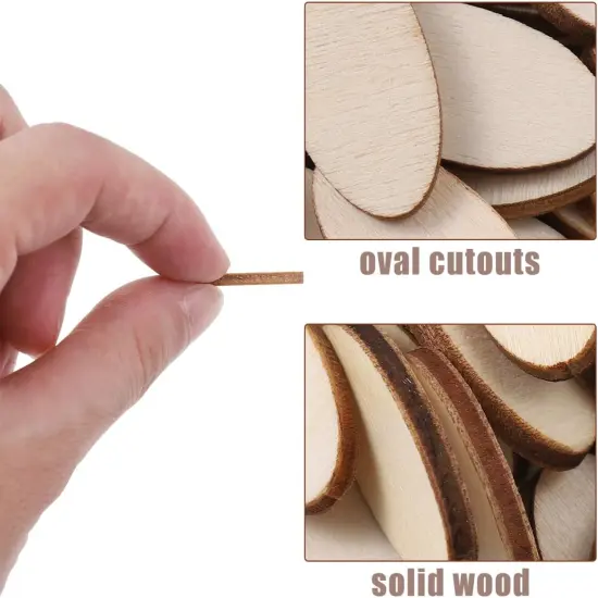 200pcs Unfinished Wood Oval Slices Natural Rustic Wooden Cutout {4}