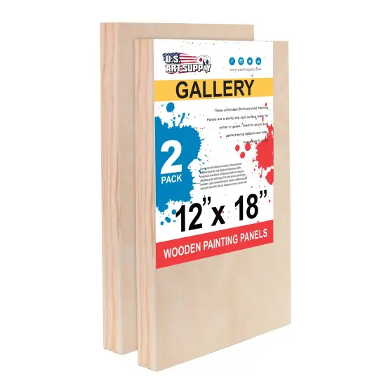 Unfinished Cradled Wood Panels for Painting, 2 Pack of 12x18 inch - Gallery Birch Wooden Canvas Boards 1-1/2" Deep - Mixed-Media Craft, Acrylic, Oil, Encaustic, Paint Pouring {1}