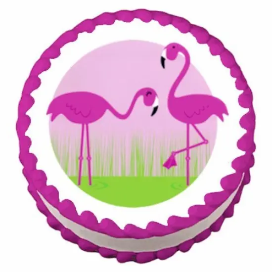 8" Round Pink Flamingos Edible Cake Topper {1}