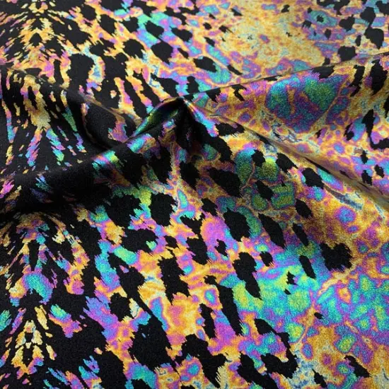 Naga Foil Printed Spandex Fabric Charcoal/Iridescent {3}