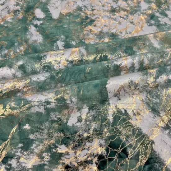 Squall Foiled Tie Dye Spandex Fabric Forest/Gold {1}