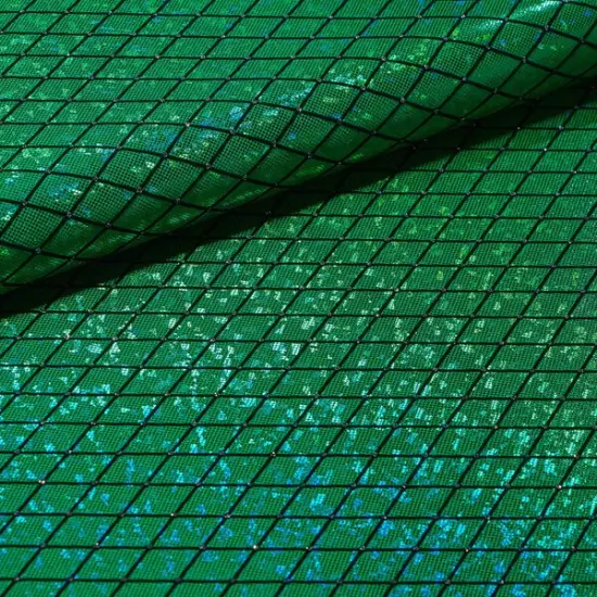 Argyle Shattered Glass Foiled Spandex Fabric Green {1}