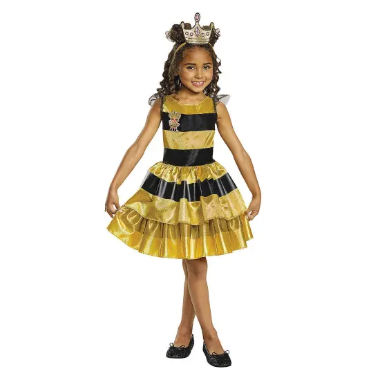 Queen Bee Classic Child Costume Glitter Dress with Crown and Bee Sticker {1}