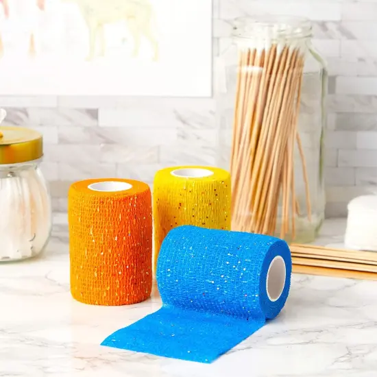 Self-Adherent Wrap, Glitter Cohesive Vet Tape for Pets (3x180 in, 12 Pack) Multicolor {3}