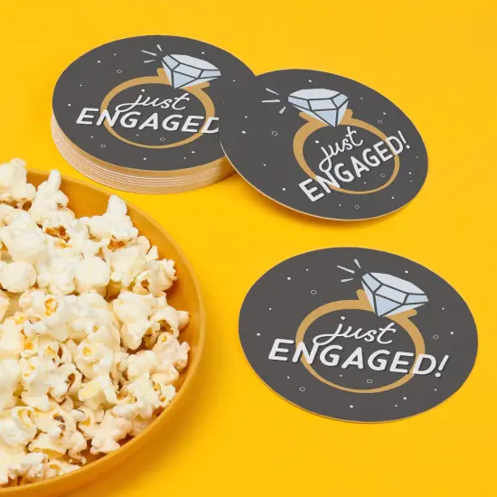 Big Dot of Happiness 25 Ct Just Engaged Drink Coasters, 4-Inch Disposable Round Paper Coasters for Engagement Party, Table Decor for Bar Drinks {4}