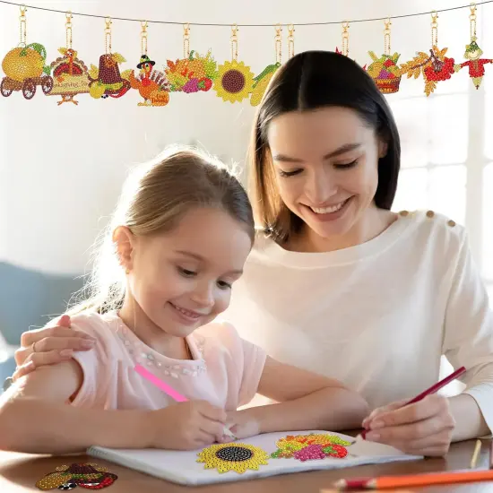 24 Pcs Thanksgiving Diamond Art Painting Keychain Kit {3}